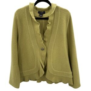 Mercer & Madison Citron Green Wool Ruffle Collar Button Front Jacket Blazer 1X